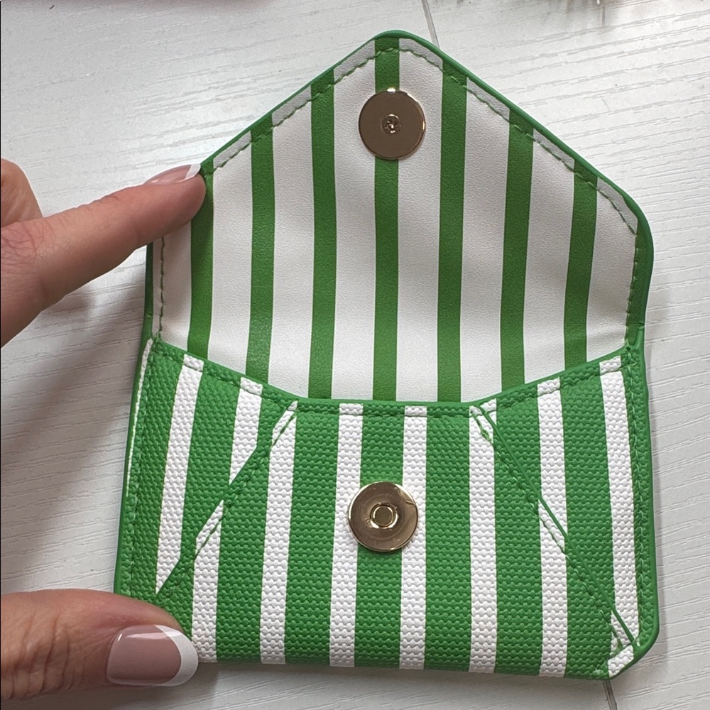 Kate Spade Striped Green and White card case - Picture 2 of 3